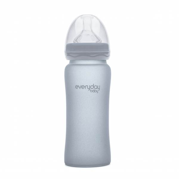 Скляна дитяча пляшечка з силіконовим захистом Everyday Baby (300 мл) світло сірий