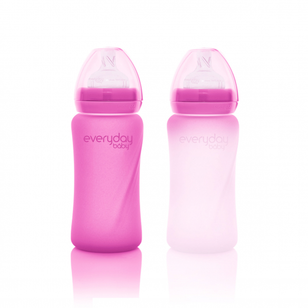 Скляна термочутлива дитяча пляшечка Everyday Baby (240 мл) малиновий