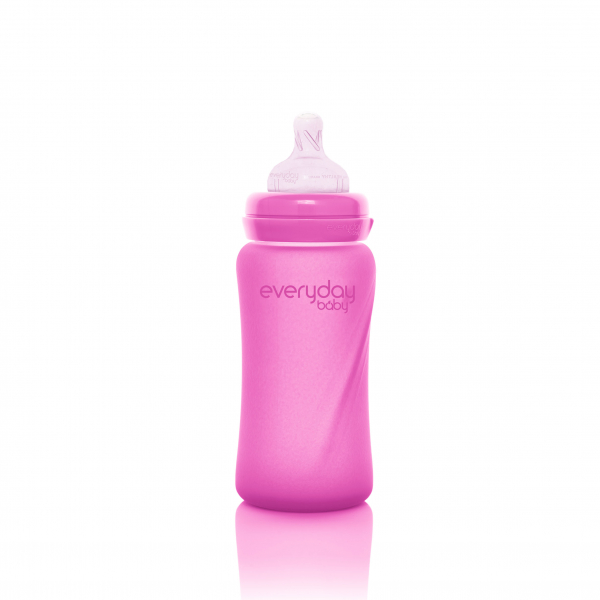 Скляна термочутлива дитяча пляшечка Everyday Baby (300 мл) малиновий