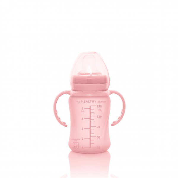 Скляний дитячий поїльник з силіконовим захистом Everyday Baby (150 мл) рожевий