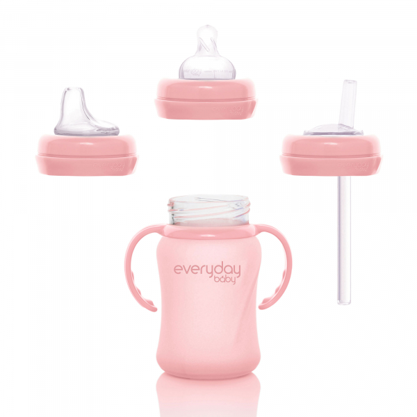 Скляний дитячий поїльник з силіконовим захистом Everyday Baby (150 мл) рожевий