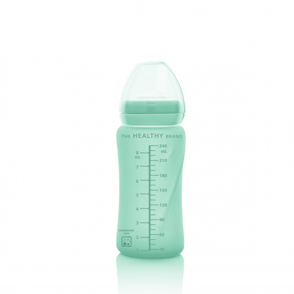 Скляна пляшка з трубочкою для пиття з силіконовим захистом Everyday Baby (240 мл)  м'ятний