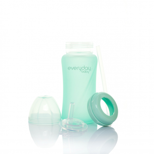 Скляна пляшка з трубочкою для пиття з силіконовим захистом Everyday Baby (240 мл)  м'ятний