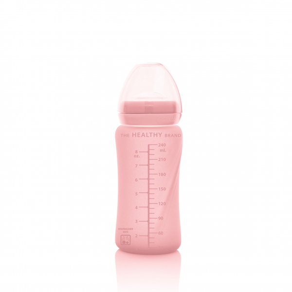 Скляна пляшка з трубочкою для пиття з силіконовим захистом Everyday Baby (240 мл) рожевий