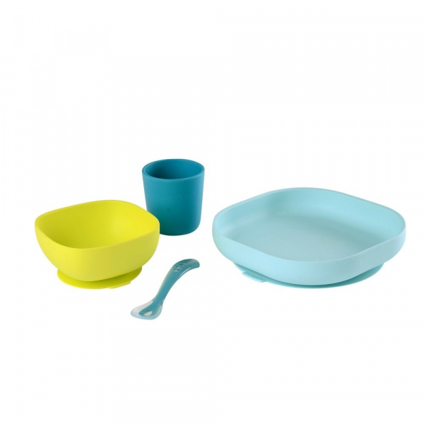 Набір силіконового посуду Beaba (4 предмета) синій