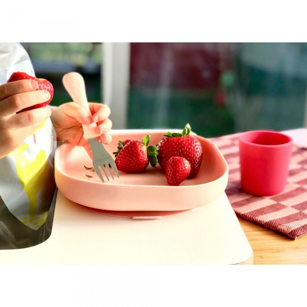 Набір силіконового посуду Beaba (4 предмета) рожевий