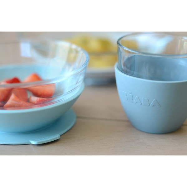 Набір дитячого посуду зі скла Beaba (3 предмети) блакитний