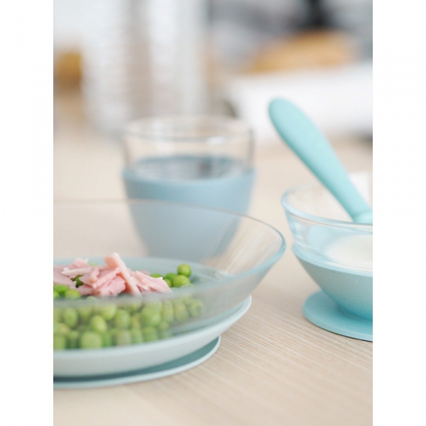 Набір дитячого посуду зі скла Beaba (3 предмети) блакитний