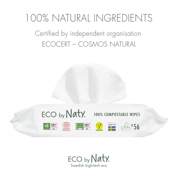 Дитячі вологі серветки “ECO BY NATY”.  Без запаху 56 шт в упаковці.
