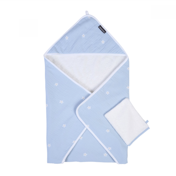 Полотенце хлопковое с капюшоном Childhome (flower blue)