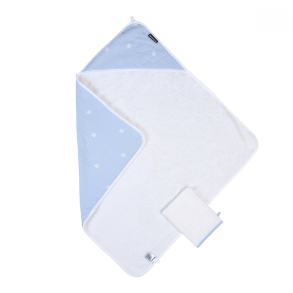 Полотенце хлопковое с капюшоном Childhome (flower blue)